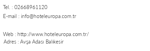 Ava Hotel Europa telefon numaralar, faks, e-mail, posta adresi ve iletiim bilgileri